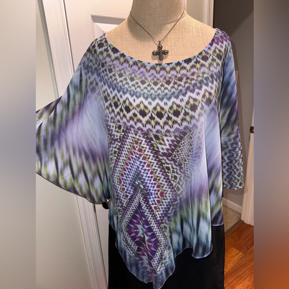 Live and Let Live boho festival Purple and Green Patterned shawl Blouse top